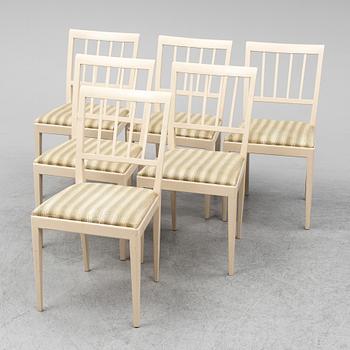 CARL MALMSTEN, matgrupp, 7 delar, 6 stolar samt bord. Två iläggskivor medföljer.