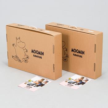 Yrjö Kukkapuro, Children's furniture, two 'Moomin S chairs'  and a table collaboration with Modeo and Moomin Characters.