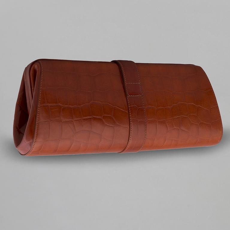 A leather clutch by Mulberry.