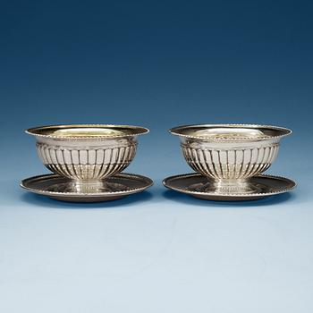 923. A pair of Swedish 19th century parcel-gilt sauce-bowls, makers mark of Gustaf Folcker, Stockholm 1837 and 1838.