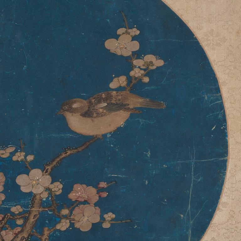 A Chinese fan painting, ink and colour on paper, Qing dynasty, 19th Century.
