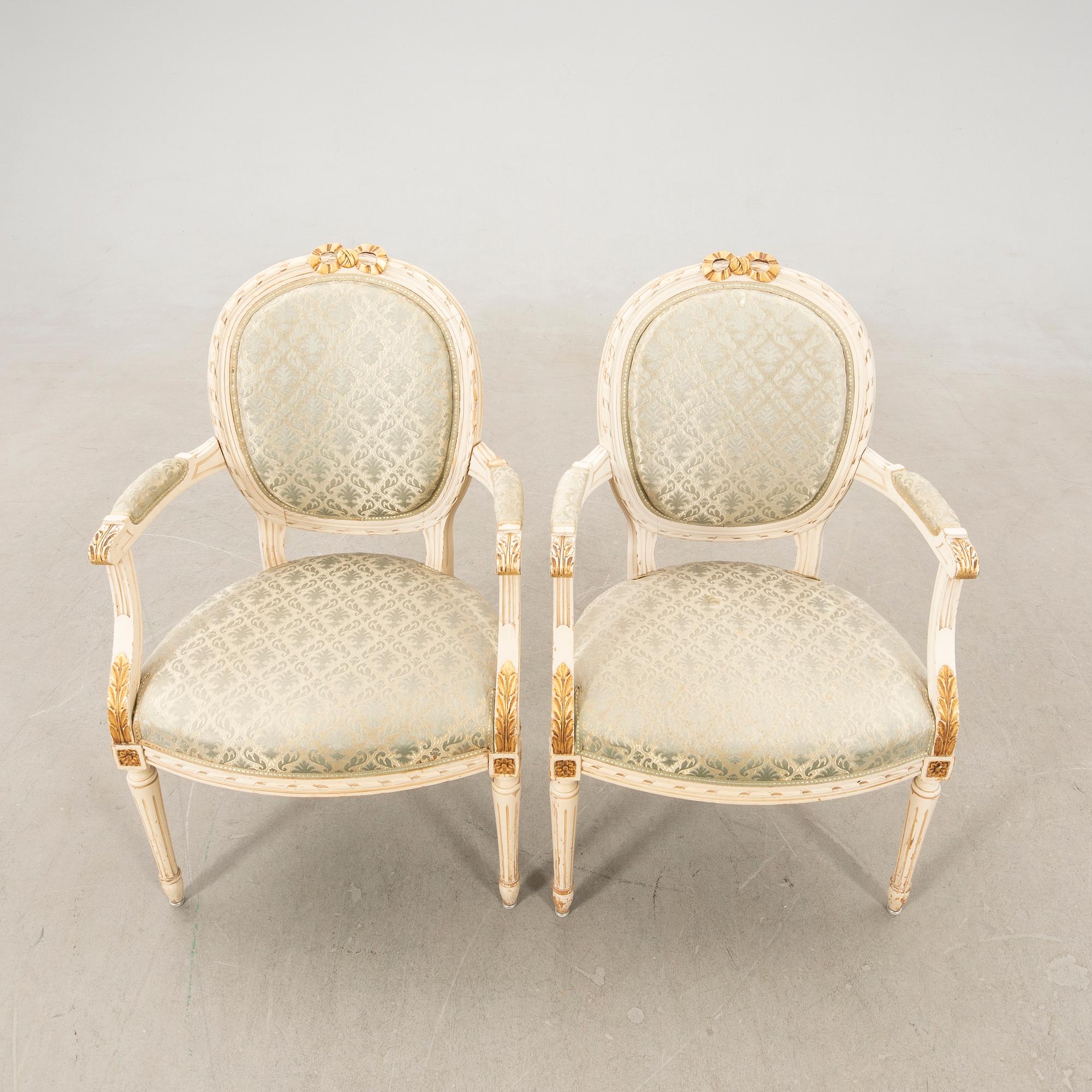 Sofa group in the Gustavian style, mid/second half of the 20th century.