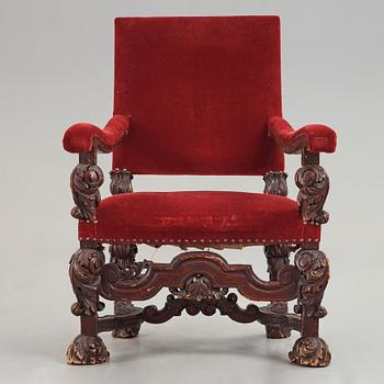 A Swedish Baroque armchair, probably by Burchardt Precht's workshop (active in Stockholm 1674-1738), circa 1700.