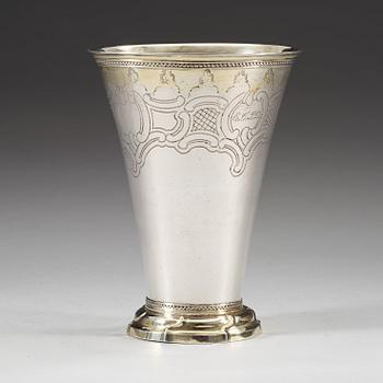 A Swedish 18th century parcel-gilt beaker, marks of Petter Eneroth, Stockholm 1778.