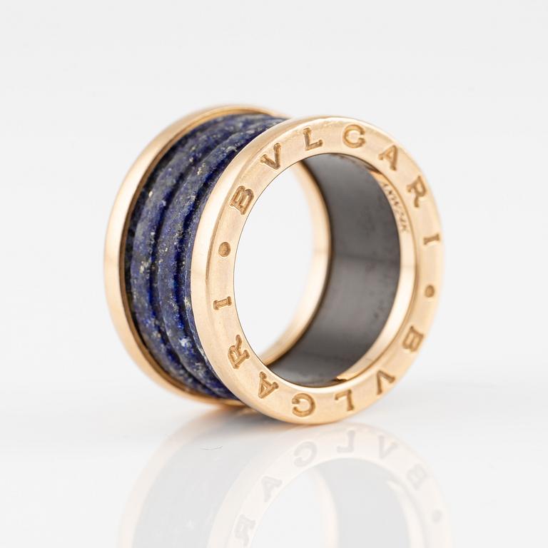 A Bulgari B.zero1 ring in rose gold with blue marble.