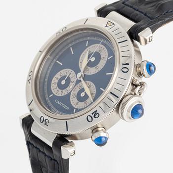 Cartier, Pasha, wristwatch, chronograph, 35,5 mm.