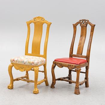 Stolar, 3 st olika, Senbarock. 1700-tal.