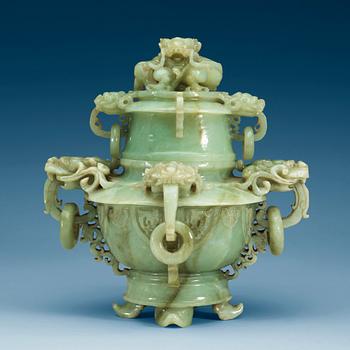 1402. A nephrite censer with cover, China, 20th Century.