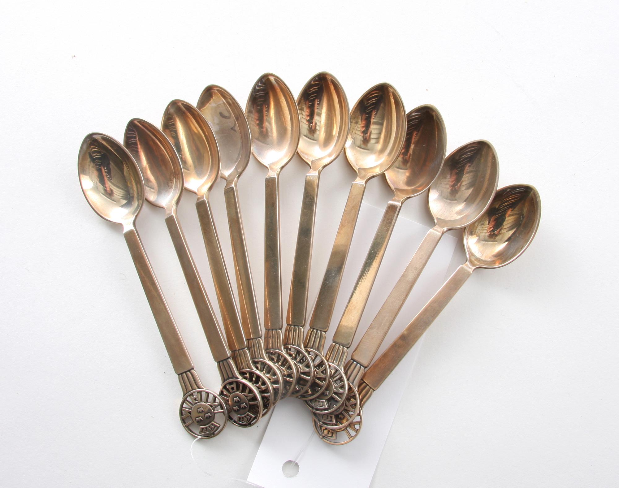 KAFFESKEDAR, 10 st, silver, Georg Jensen, Danmark.
