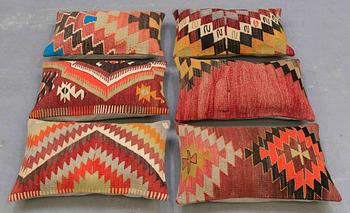 6 Anatolian kilim cushions, around 60 x 40 cm.