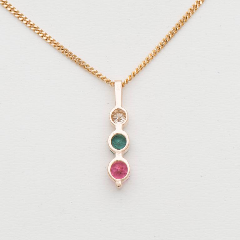 HÄNGE, 14K guld, turmaliner, diamant.