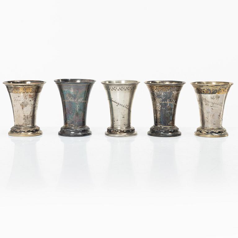 Ten Swedish silver beakers, mark of KG Markströms, Uppsala, some 1905.
