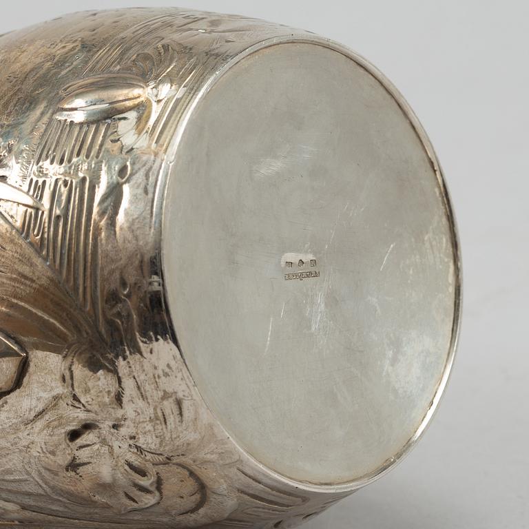 A Swedish silver coffee pot, creamer and sugar bowl, mark of Emil Oscar Möller, Malmö 1907.