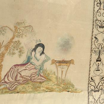 Silk embroidery, 1790s.