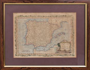 KOPPARSTICK, karta över Spanien och Portugal, 1700-tal.