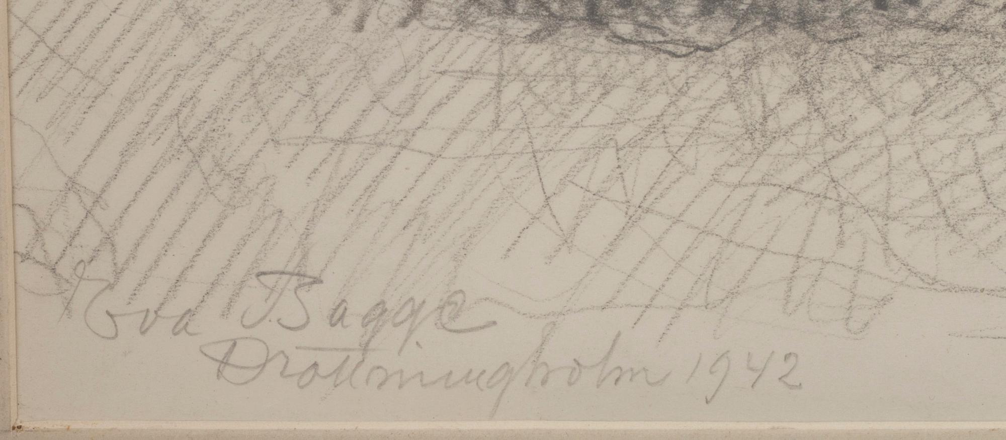 EVA BAGGE, 2 st. Blyertsteckningar, signerade.