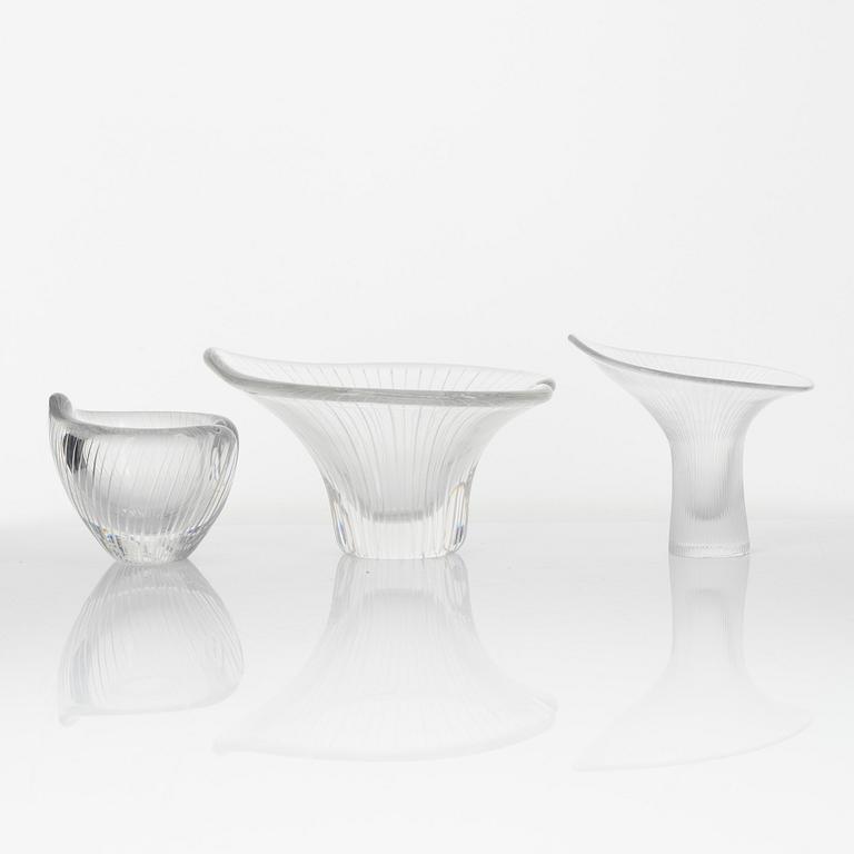 Tapio Wirkkala, two glass bowls and a 'Kantarelli' vase, Iittala, Finland.