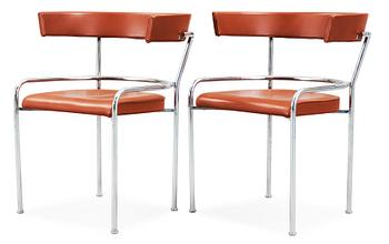 35. A pair of Gunnar Asplund chromed steel and leather armchairs by Källemo, Sweden post 1988.