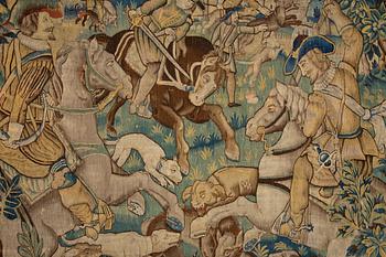 A tapestry, "Wolf hunting", tapestry weave, ca 250,5 x 240,5 cm, Flanders first half of the 17th century or older.