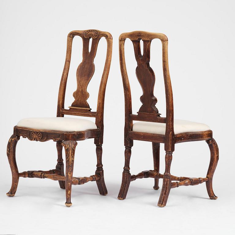 Stolar, sex stycken, Stockholmsarbeten, 1700-talets mitt,  tidig Rokoko.