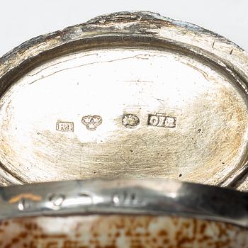 A set of three silver and seashell boxes, Sweden, 19th century.