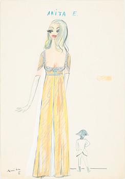 MAX GOLDSTEIN, kostymteckningar, 8 st, sign o bl a dat 1953,1970 o 1962.