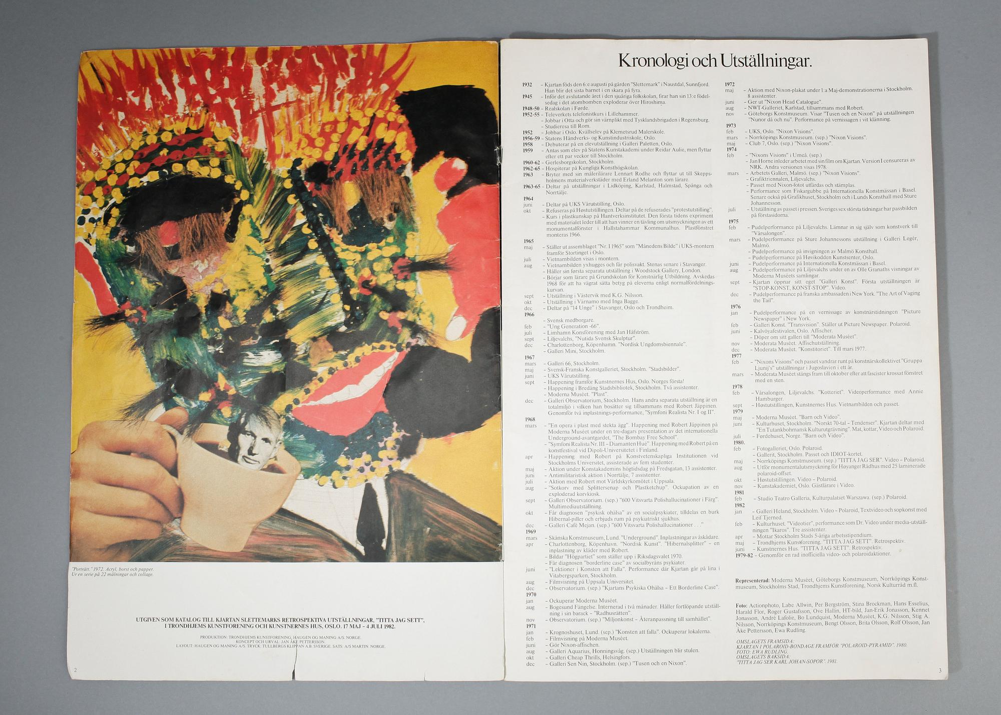 KJARTAN SLETTEMARK, 5 affischer, textil med tryck, utställningskatalog. 3 affisher signerade o dat -79 resp -81.