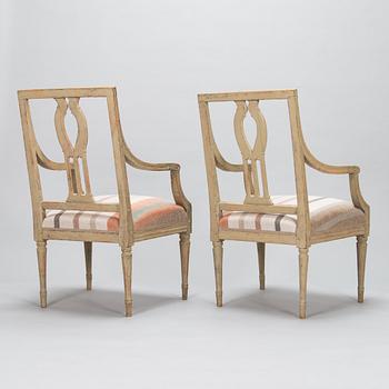 A pair of Swedish Gustavian armchairs, early 19th century.