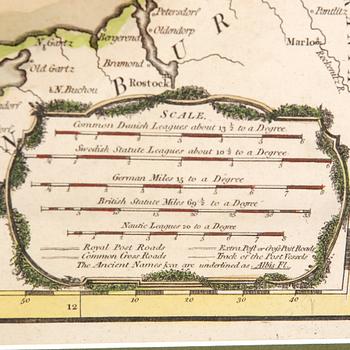 William Faden, karta Danmark, handkolorerat kopparstick, London 2 Aug 1790.