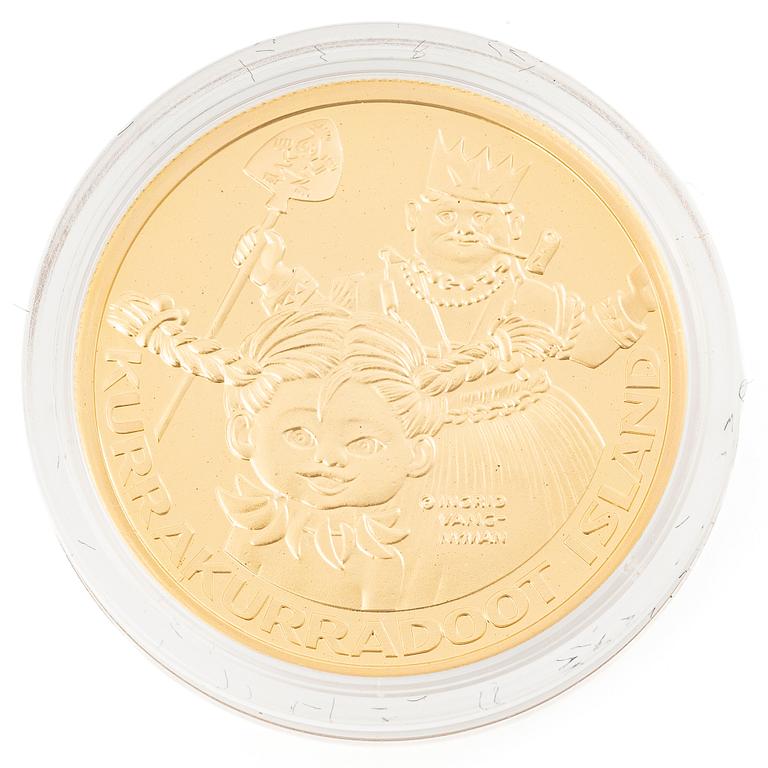 Gold coin, 21,6 karat, Pippi in the South Seas, 5 Niue dollars, Mynthuset.