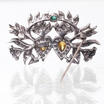 BROSCH, silver, Christian Dior, färgade stenar. 1958. Vikt 12,4 g.