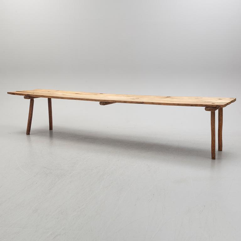 A pine table/bench, 19th Century.