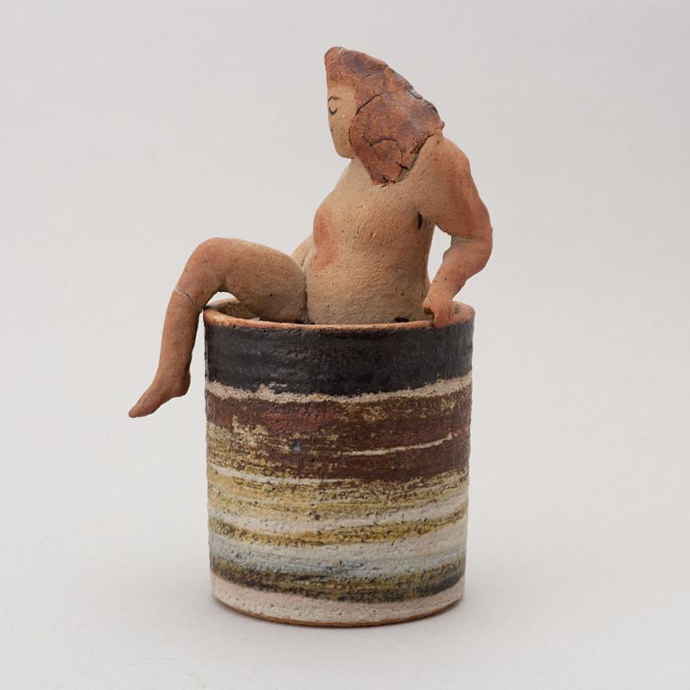 Lisa Larson, a unique stoneware lided jar. Gustavsberg Studio.
