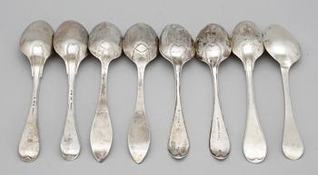 MATSKEDAR, 8 st, silver, Falun, Helsingborg, Ängelholm, Lund, Landskrona, 1807-1865. Tot vikt ca 410 gram.
