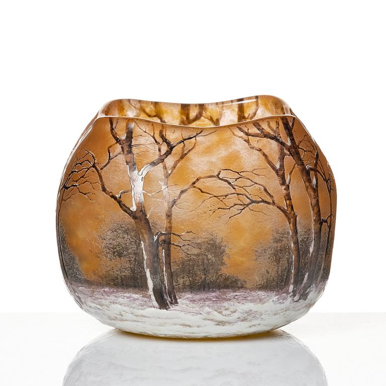 Daum, a four-sided Art Nouveau enamelled cameo glass bowl, Nancy France.