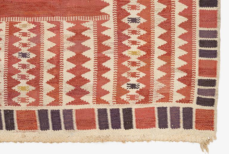 Barbro Nilsson, a carpet, 'Salerno röd', flat weave, c. 214 x 158 cm, signed AB MMF BN.
