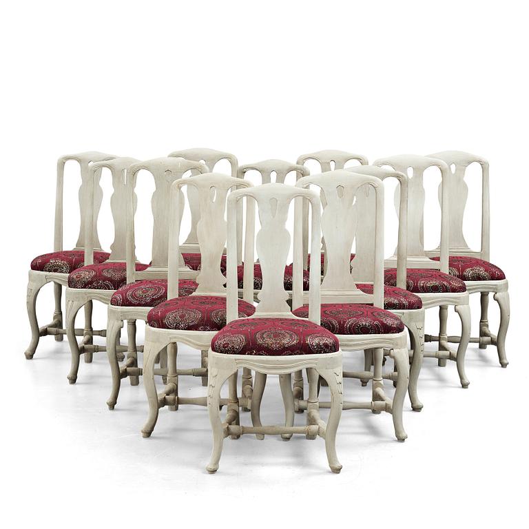 Twelve matched Swedish Rococo chairs, 18th century.