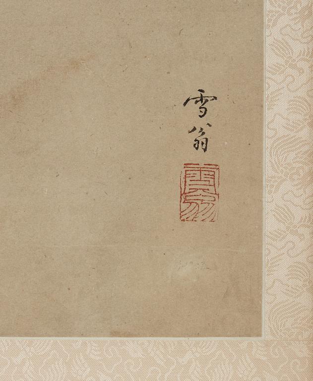 MÅLNING, av Chen Zhifo, signerad, blommande kamelia, prunus och sparvar.
