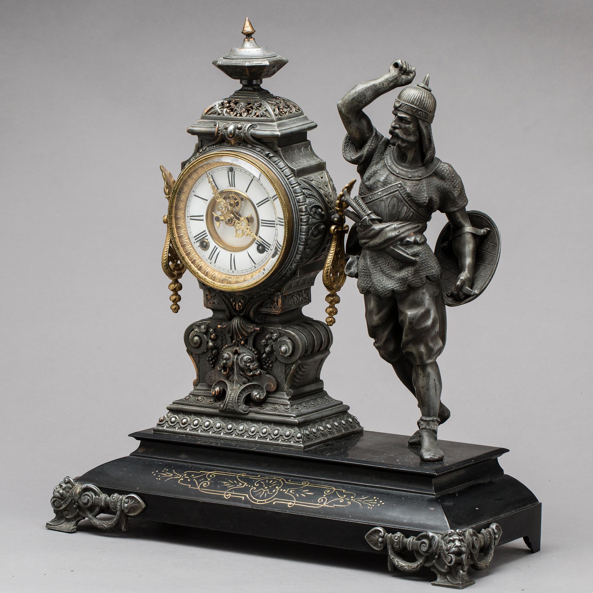 An Ansonia metal figural mantle clock, Ansonia Co, New York. ca 1900.