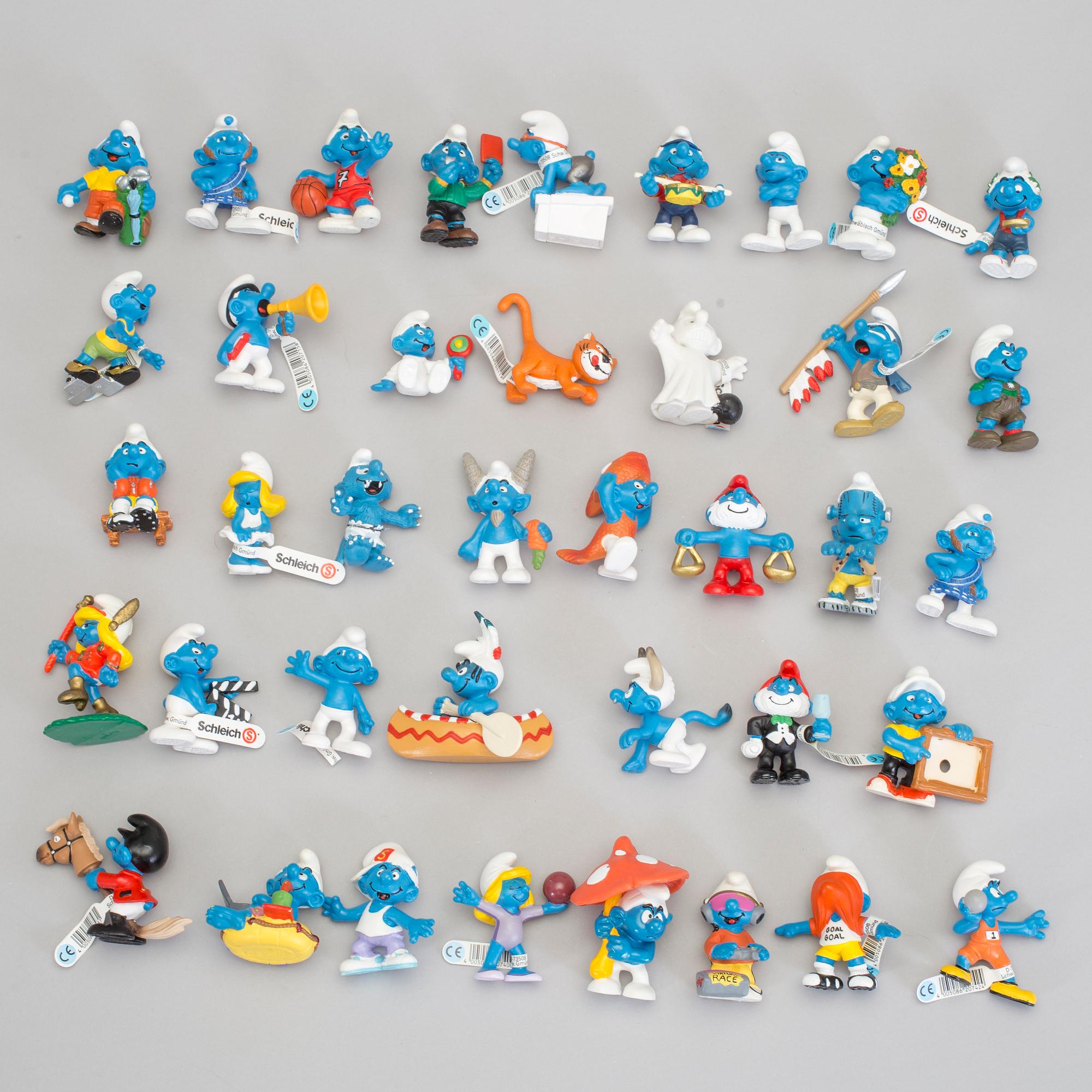 SMURFAR, 110 stycken, Schleich, mestadels 2000-tal.