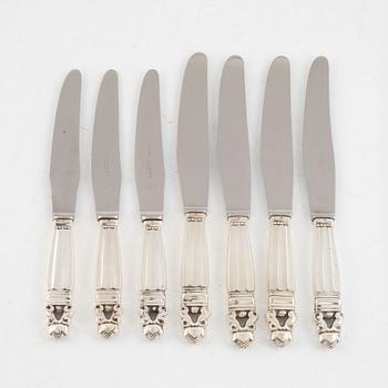 Johan Rohde, seven 'Acorn' sterling silver knives, Georg Jensen, Denmark.