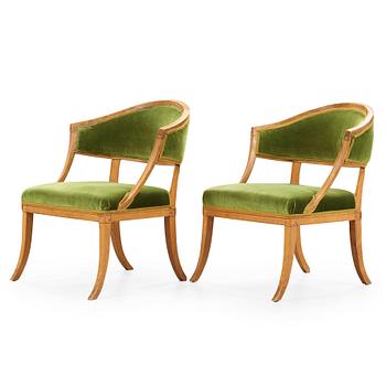 1222. A pair of late Gustavian early 19th century armchairs.