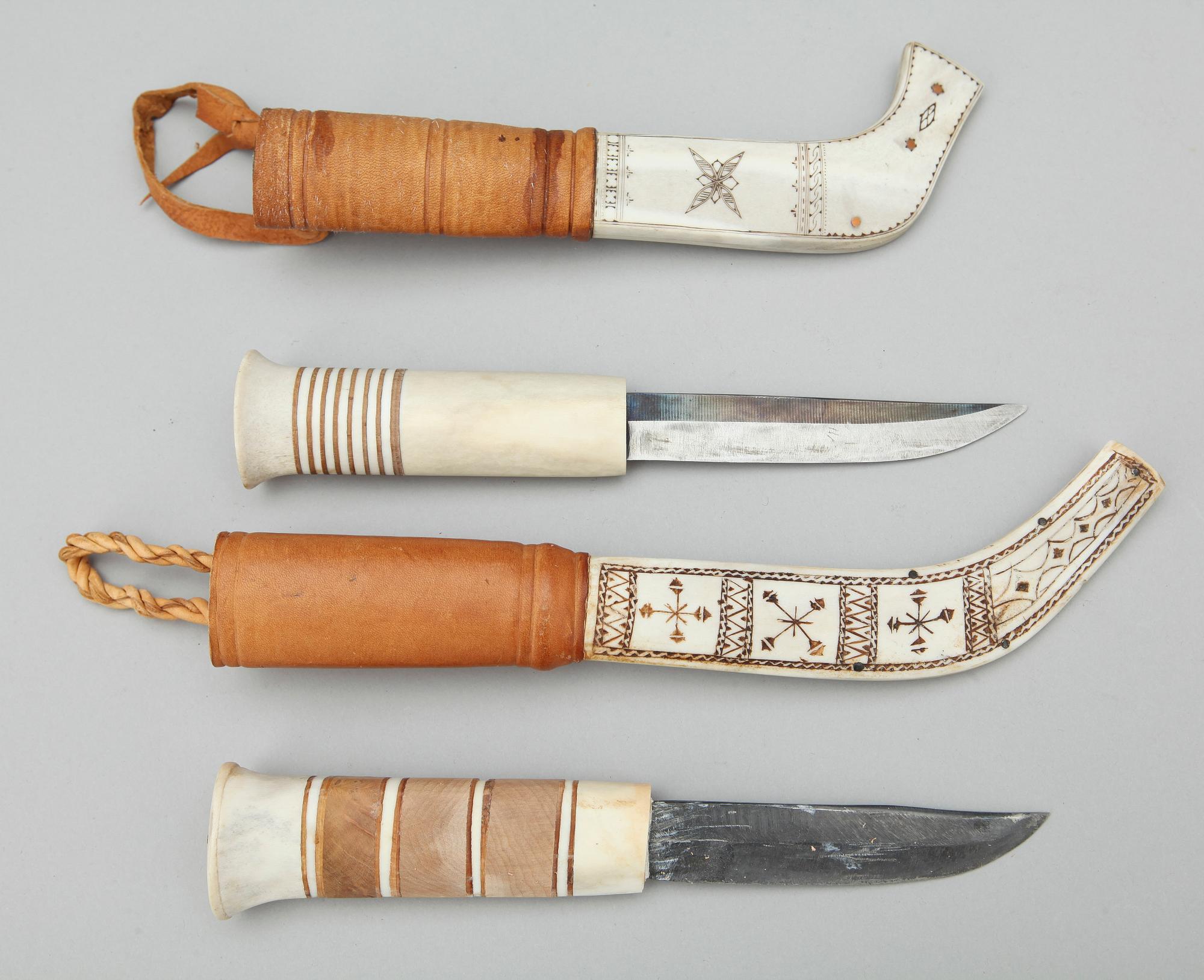 HORN- resp SAMEKNIV, 3 st, Knut Dahlgren, Arjeplog samt trol. Anders Rikko, Kaitum.