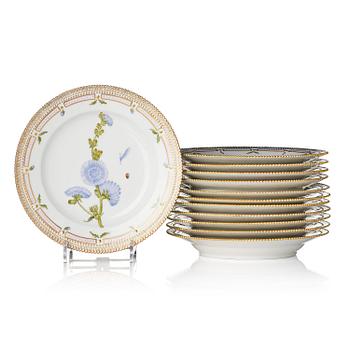457. A set of 12 Royal Copenhagen 'Flora Danica' plates, Denmark, 20th century.