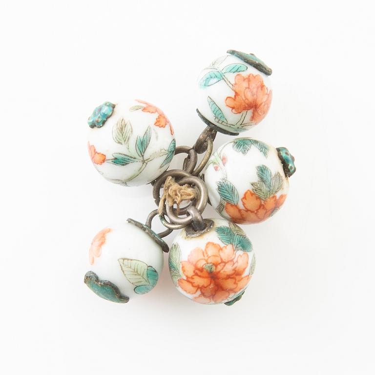 Buttons of silver, ceramic and enamel, 15 pcs, China circa 1900.