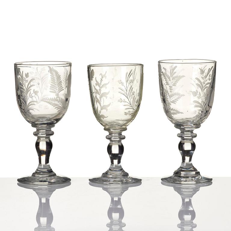 A set of three commemorative Russian glasses, late 19th century.
