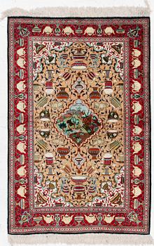 Rug, silk, figural, approx. 151 x 100 cm.