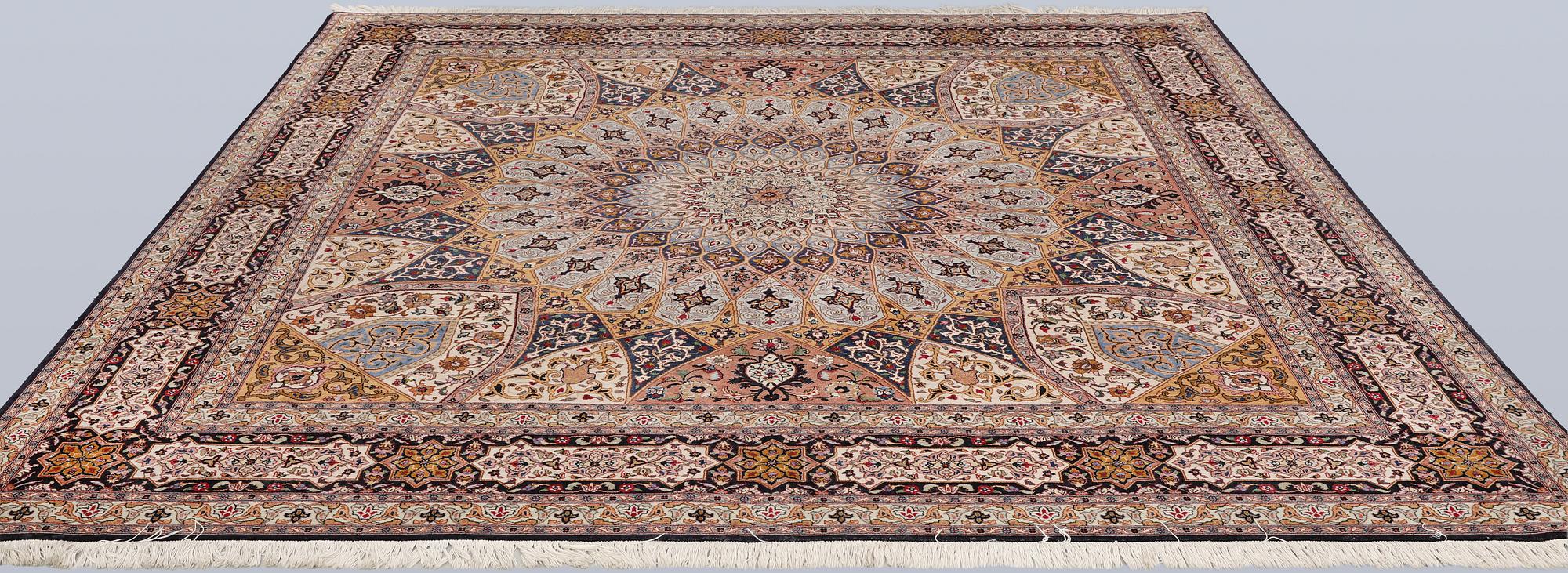A part silk Tabriz carpet, so-called 50 Raj, approx. 266 x 248 cm.