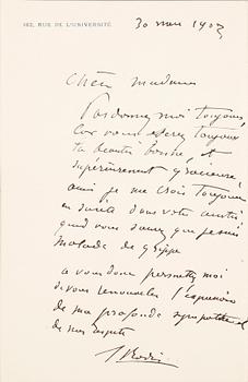 AUGUSTE RODIN (1872-1960), egenhändigt brev med namnteckning, dat 30 mars 1903.