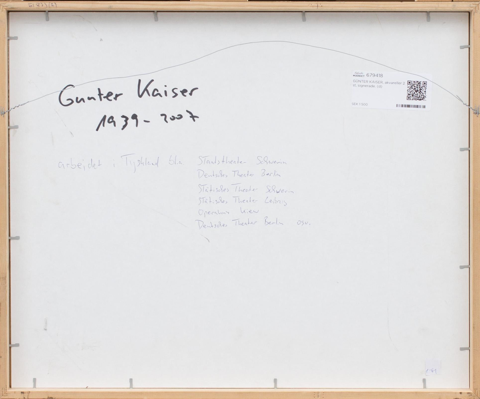 GÜNTER KAISER, akvareller 2 stycken.